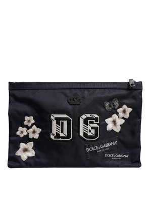 Blue DG Logo Patch Embellished Pouch Clutch Bag