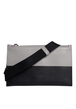 Black White Leather Logo Embossed Crossbody Bag