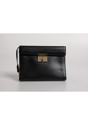 Black Leather Logo Plaque Document Briefcase Bag