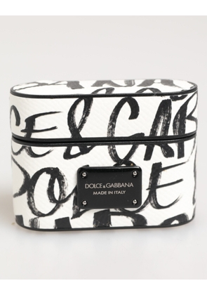 Black White Leather Monogram Print Logo Holder Airpods Case