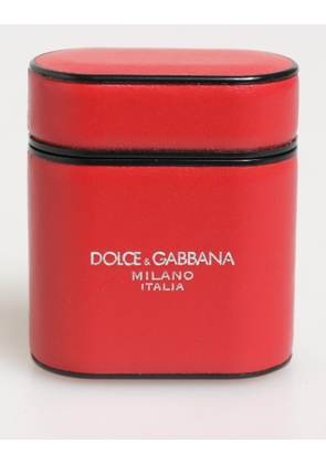 Red White Calfskin Leather Logo Flip Holder Airpods Case