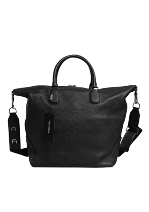 Black Calfskin Leather Hand Shoulder Duffle Bag