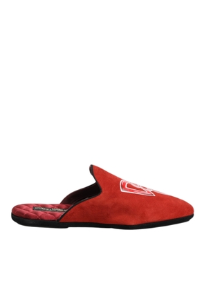 Dolce & Gabbana Red Suede DG King Men House Slippers Shoes - EU40.5/US7.5
