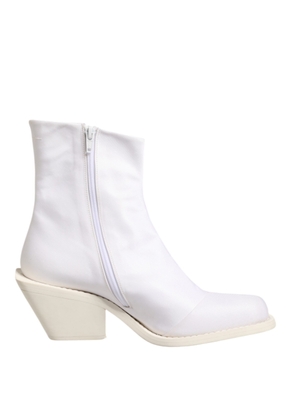 White Square Heel Zip Ankle Boots Shoes - EU40/US9.5