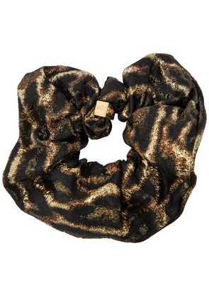 Ganni Leopard-print Metallic Cloqué Scrunchie - Khaki - One Size