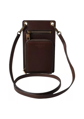 Brown Calf Leather Zip Logo Shoulder Neck Strap Wallet