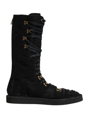 Dolce & Gabbana Black Alpaca Wool Suede Mid Calf Boots Shoes - EU44/US11