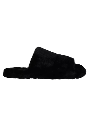 Black Polyester Faux Fur Mens Flats Sandals Shoes - EU44.5/US11.5