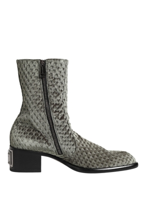 Dolce & Gabbana Gray Cotton Velvet Mid Calf Short Boots Shoes - EU44/US11
