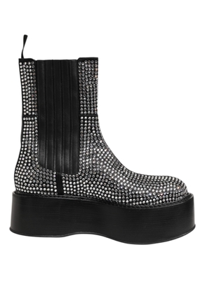 Dolce & Gabbana Black Crystal Strass Mid Calf Short Boots  Shoes - EU44/US11