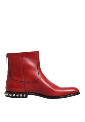 Dolce & Gabbana Red Studded Chelsea Short Ankle Boots Shoes - EU44/US11