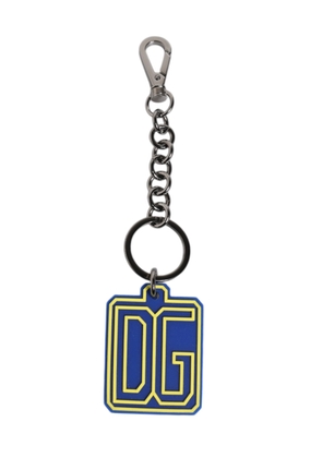 Blue Yellow DG Rubber Logo Silver Men's Keychain Keyring