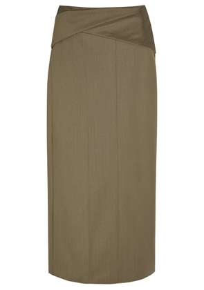 Victoria Beckham Wrap-detail Wool-blend Midi Skirt - Sage - 8 (UK8 / S)