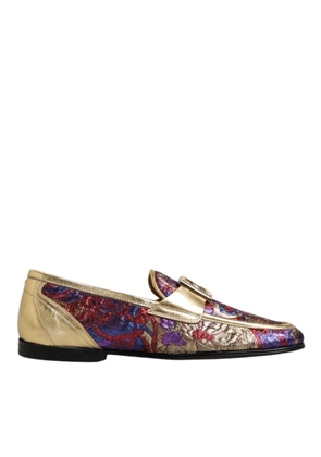 Dolce & Gabbana Multicolor Jacquard Gold DG Logo Loafer Shoes - EU39/US6