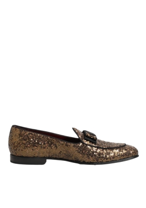 Dolce & Gabbana Gold Sequined Slip On Loafers Men Dress Shoes - EU44/US11