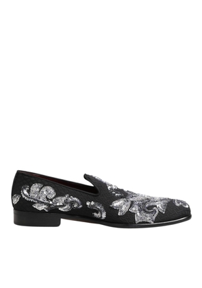 Dolce & Gabbana Black Silver Sequined Loafers Men Dress Shoes - EU44/US11