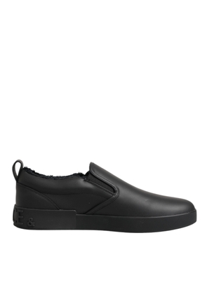 Dolce & Gabbana Black Leather Low Top Slip On Sneakers Shoes - EU44/US11