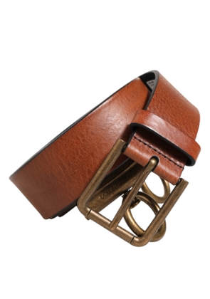 Dolce & Gabbana Brown Leather Side Rings Brass Buckle Belt - 90 cm / 36 Inches