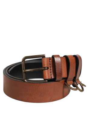 Dolce & Gabbana Brown Classic Gold Metal Logo Buckle Men Belt - 90 cm / 36 Inches