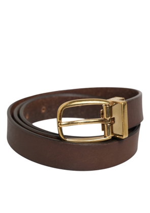 Dolce & Gabbana Brown Classic Gold Metal Logo Buckle Men Belt - 95 cm / 38 Inches