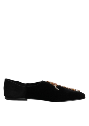 Black Velvet Embellished Loafer Slip On Shoes - EU43/US10