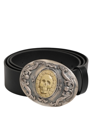 Dolce & Gabbana Black Leather Ornate Metal Buckle Men Belt - 100 cm / 40 Inches