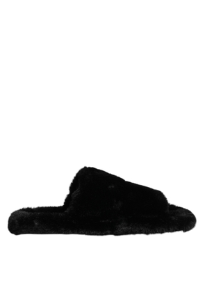 Black Polyester Velvet Slides Slipper Shoes - EU39/US6