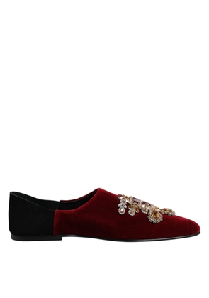 Black Red Velvet Embellished Slip On Shoes - EU45/US12