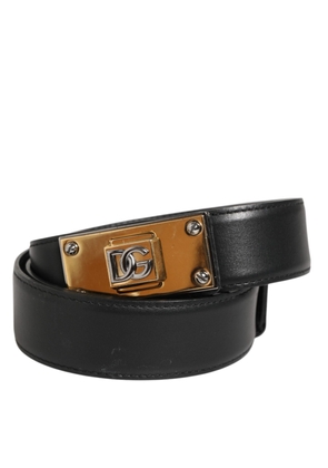 Dolce & Gabbana Black Leather Classic Metal Logo Buckle Belt - 90 cm / 36 Inches