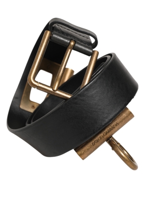 Dolce & Gabbana Black Leather Side Rings Brass Buckle Belt - 90 cm / 36 Inches