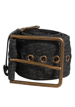 Dolce & Gabbana Grey Fabric Logo Plate Metal Brass Buckle Belt - 90 cm / 36 Inches