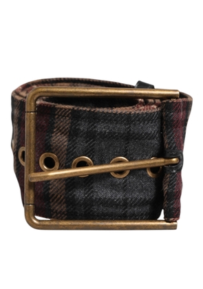 Dolce & Gabbana Plaid Fabric Logo Plate Brass Buckle Belt - 90 cm / 36 Inches