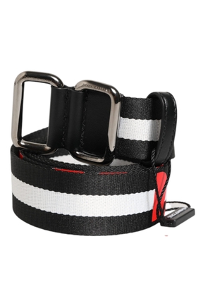 Dolce & Gabbana Black White Striped Logo Metal Buckle Belt - 105 cm / 42 Inches
