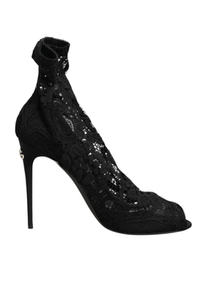 Dolce & Gabbana Black Stretch Taormina Lace Boots Shoes - EU39/US8.5