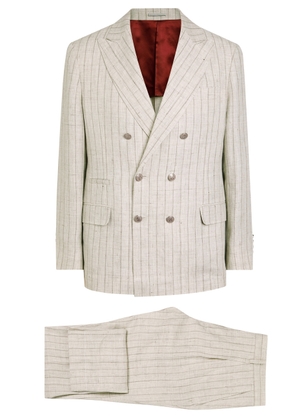 Brunello Cucinelli Pinstriped Double-breasted Linen Suit - Grey - 48 (IT48 / M)