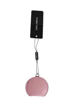 Pink Calfskin Leather Round Logo Hand Mirror Holder