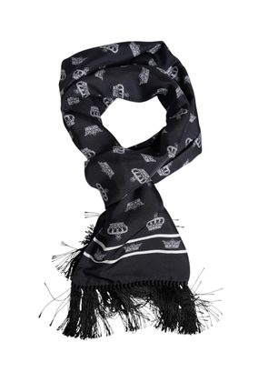 Black Silk Crown Fringes Men Foulard Scarf