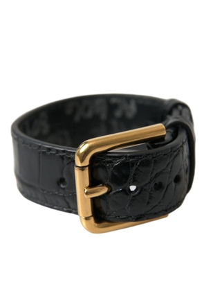 Dolce & Gabbana Black Textured Leather Gold Tone Metal Buckle Armband