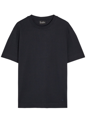 Emporio Armani Jacquard Logo-embroidered Cotton T-shirt - Navy - M