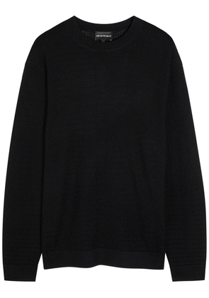 Emporio Armani Logo-weave Fine-knit Wool Jumper - Black - XL