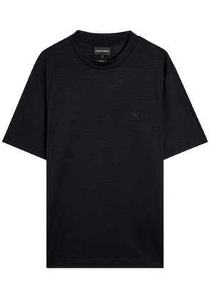 Emporio Armani Logo-embroidered Wool T-shirt - Navy - XL