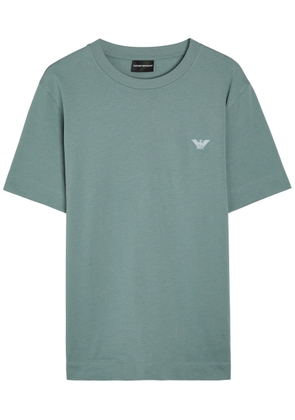 Emporio Armani Logo-embroidered Cotton T-shirt - Blue - M