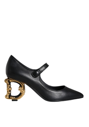 Black Leather Logo Heels Mary Janes Pumps Shoes - EU36/US6