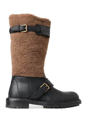 Dolce & Gabbana Black Leather Brown Shearling Boots - EU39/US6