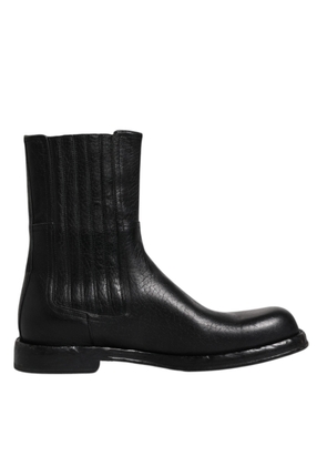 Black Horse Leather Mid Calf Boots Shoes - EU45/US12