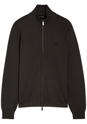 Emporio Armani Logo-embroidered Fine-knit Jumper - Dark Grey - M