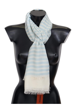 Missoni Blue White Lined Cashmere Unisex Wrap Scarf