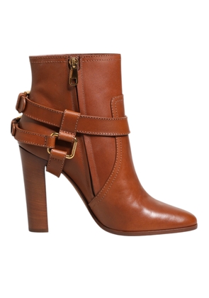 Brown Leather DG Logo Buckle Ankle Boots Shoes - EU35/US4.5