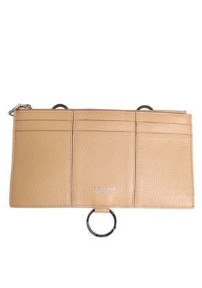 Beige Calfskin Leather Large Crossbody Card Holder Wallet