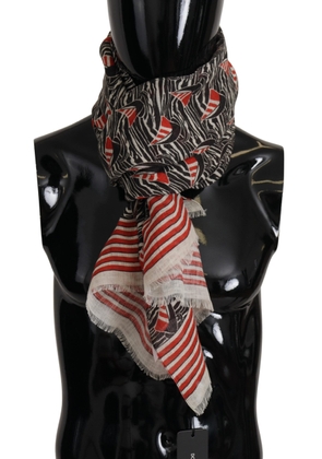 Dolce & Gabbana Black Red Linen Sailboat Stripe Print Shawl Scarf